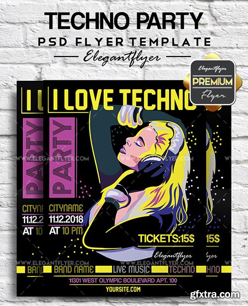 Techno Party – Flyer PSD Template + Facebook Cover