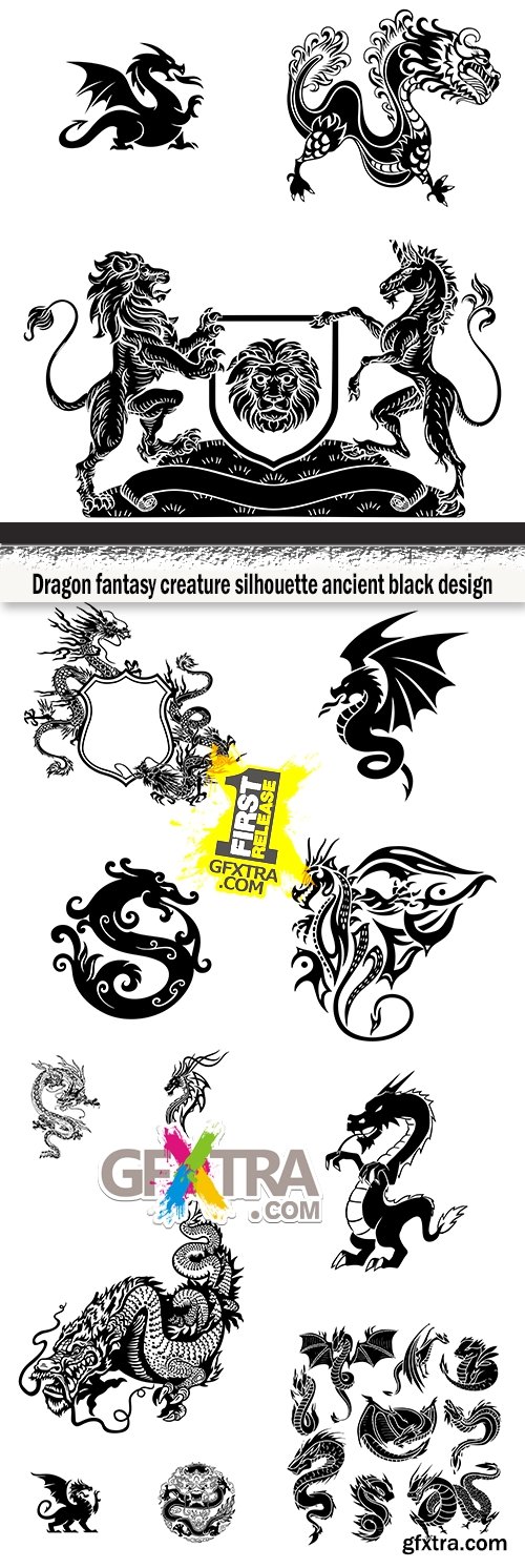 Dragon fantasy creature silhouette ancient black design