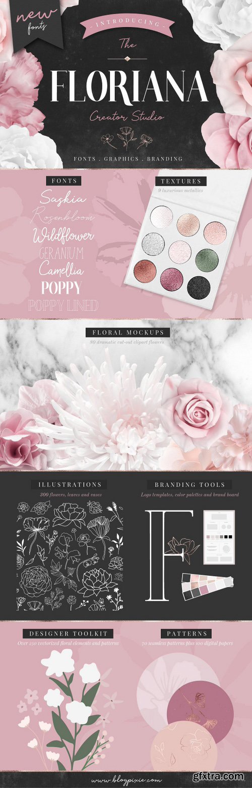 CreativeMarket Floral Bundle Fonts & Illustrations 1985821