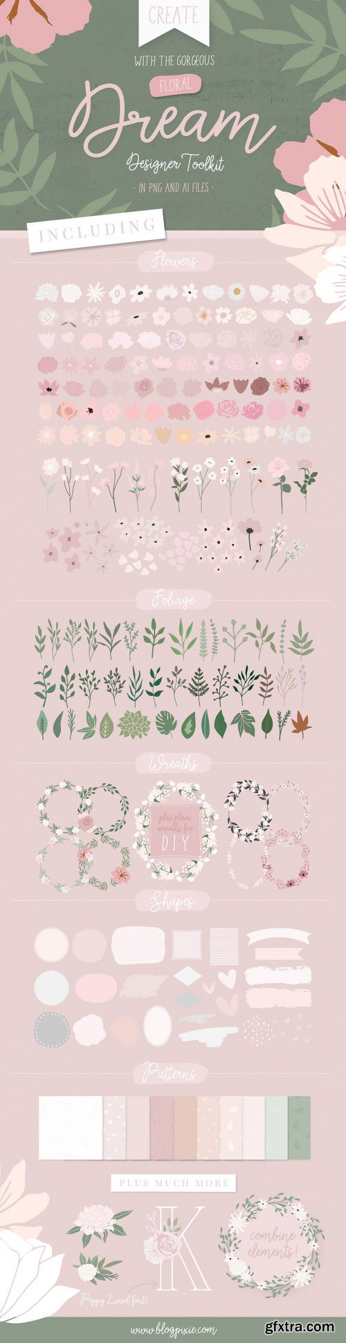 CreativeMarket Floral Bundle Fonts & Illustrations 1985821