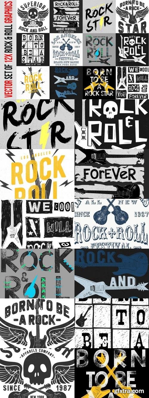 CM - VECTOR SET OF 12X ROCK&ROLL GRAPHICS