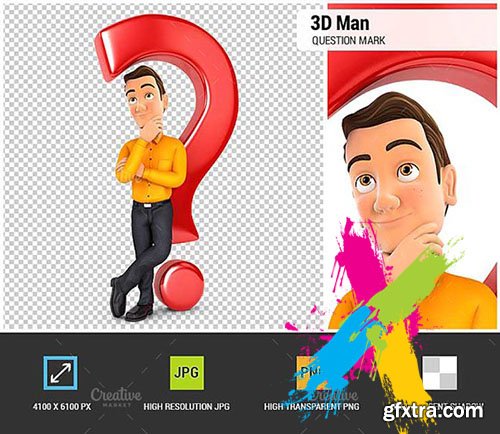 CreativeMarket - 3D Man Leaning Back Against Question 2050248