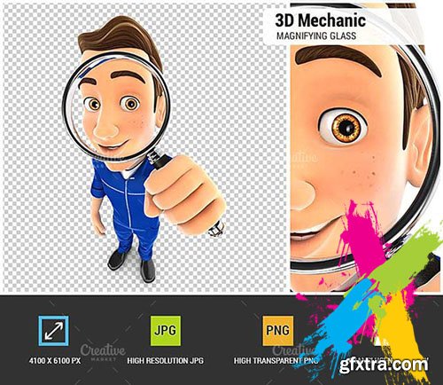 CreativeMarket - 3D Mechanic Looking into a Magnifyin 2050252