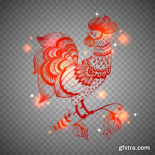 New Year background is the logo pattern Christmas card cover rooster sticker 25 EPS