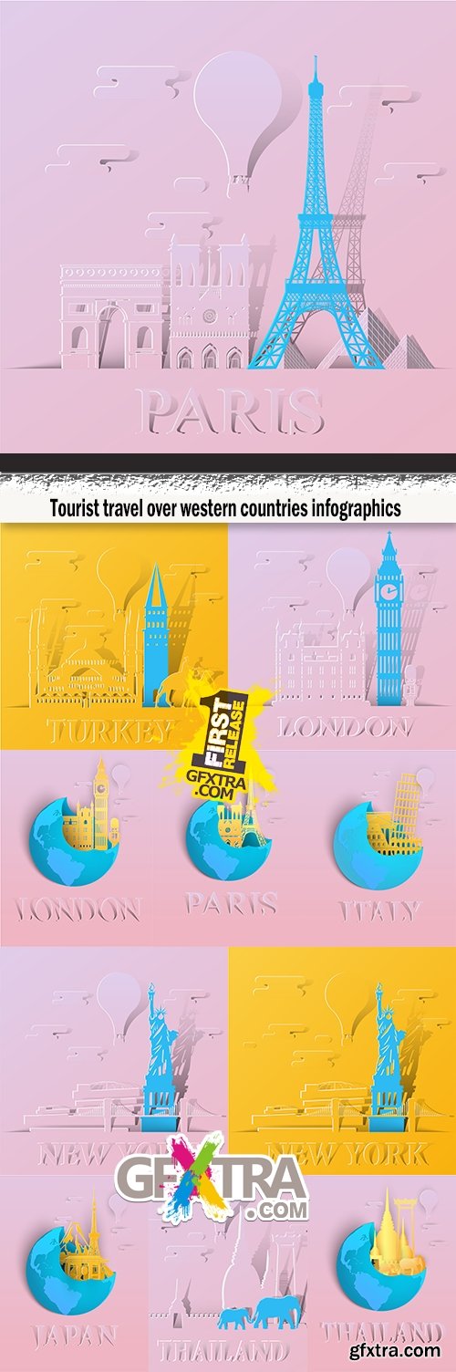 Tourist travel over western countries infographics