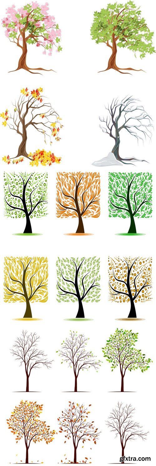 Vectors - Four Season Trees Mix 4