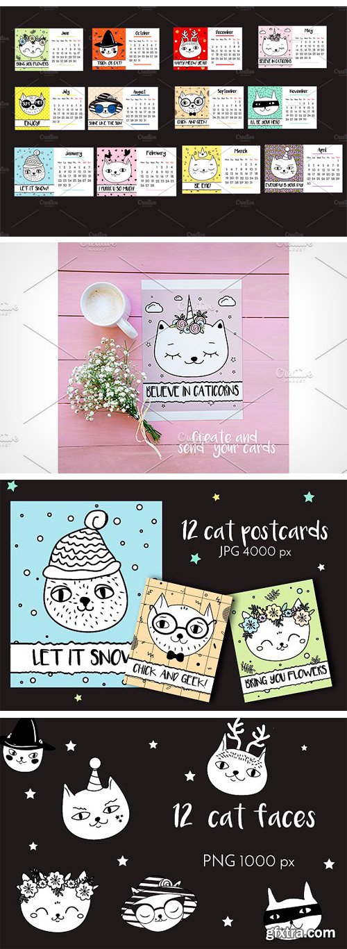 CM - 2018 Calendar. Funny Doodle Cats 2010018