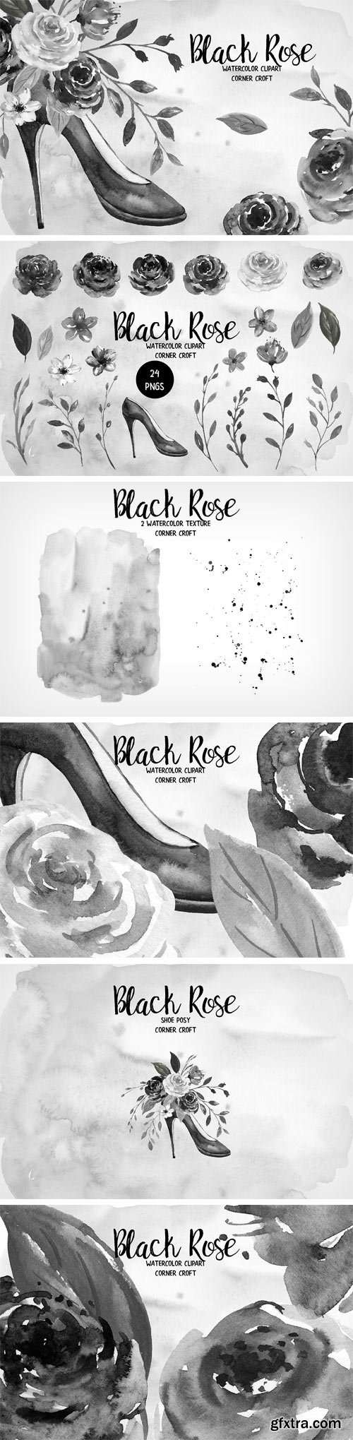 CM - Black Rose Watercolor Clip Art 2040352