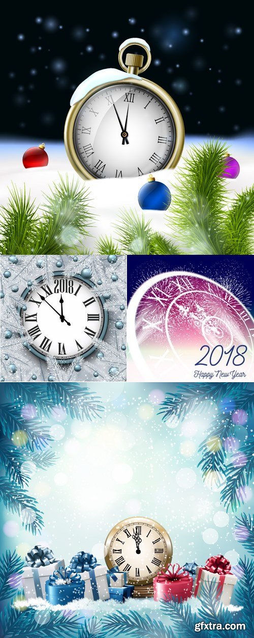 Vectors - Christmas Backgrounds with Clocks 7