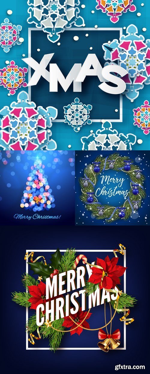 Vectors - Blue Christmas Backgrounds Set 19