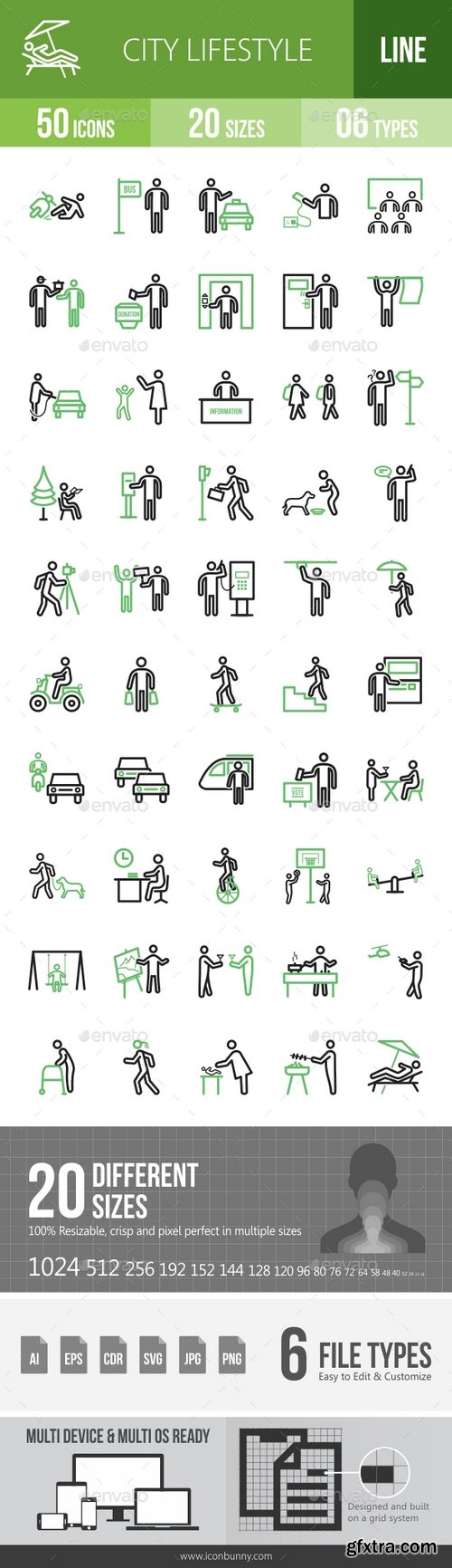 Graphicriver - City Lifestyle Line Green & Black Icons 17985289