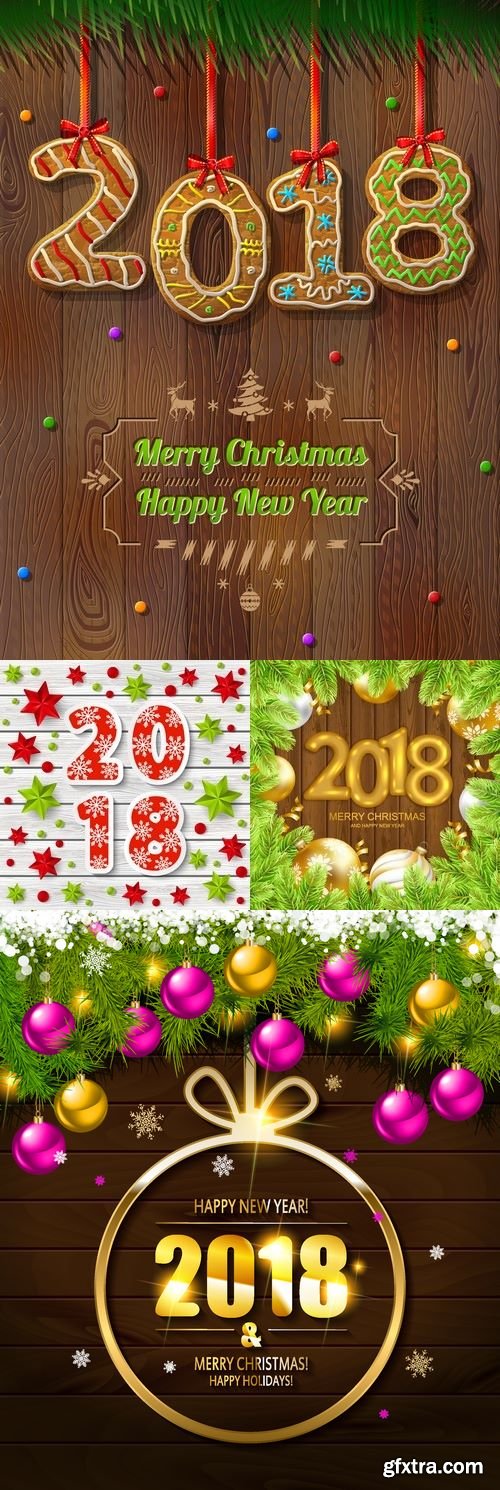 Vectors - Wooden 2018 Year Backgrounds