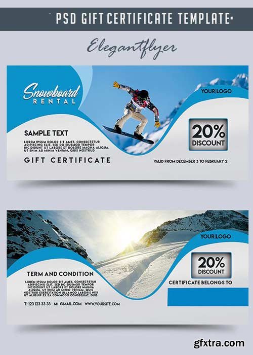 Snowboard Rental V10 Gift Certificate PSD Template