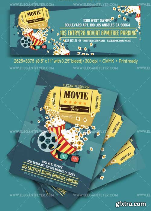 Movie Time V7 Flyer PSD Template + Facebook Cover