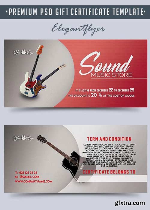 Music Store V1 Premium Gift Certificate PSD Template