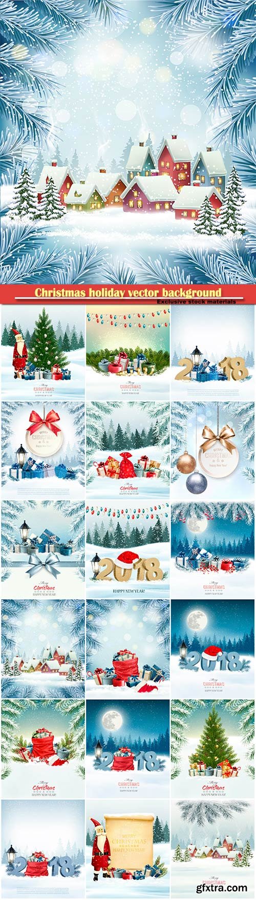 Christmas holiday vector background with 2018 and red Santa hat 18 files | EPS + preview | 274 Mb