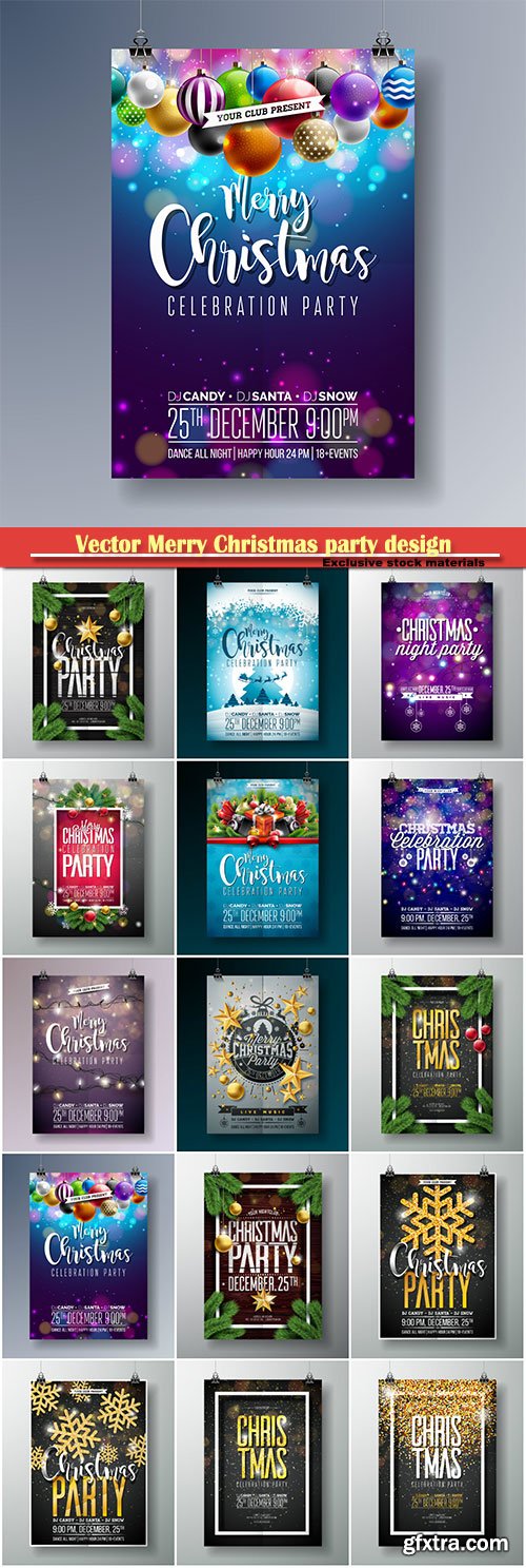 Vector Merry Christmas party design with holiday typography elements