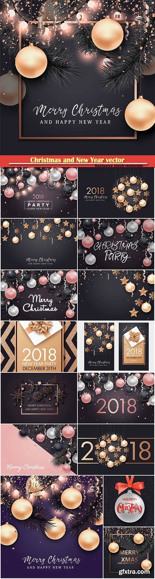 Christmas and New Year vector background for holiday greeting card, invitation, party flyer