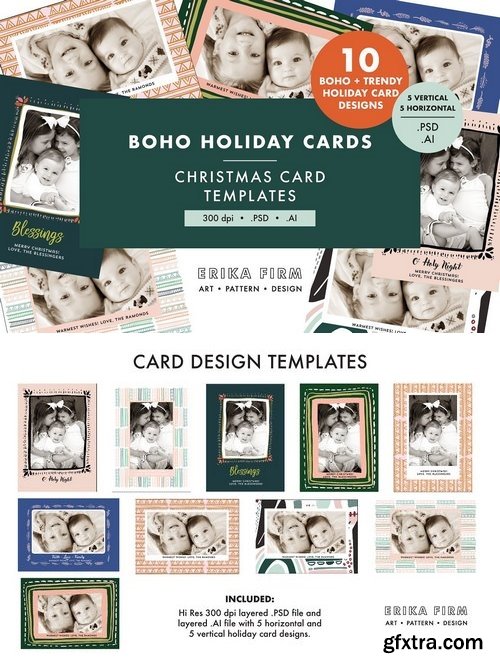 CM - Boho Trendy Christmas Card Templates 1916148