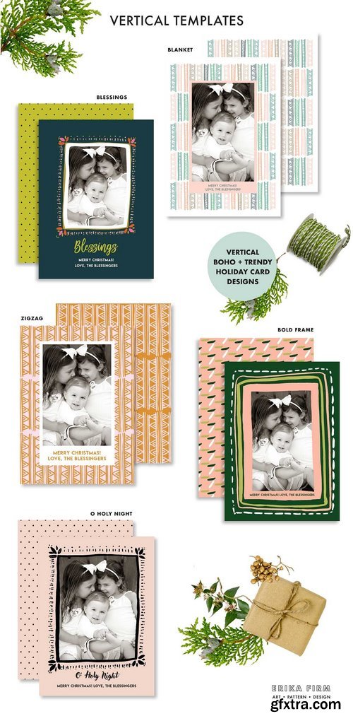 CM - Boho Trendy Christmas Card Templates 1916148