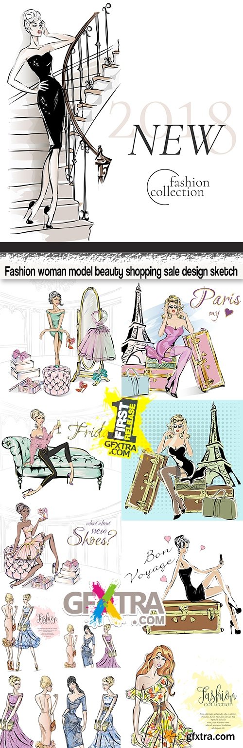 Fashion woman model beauty shopping sale design sketch