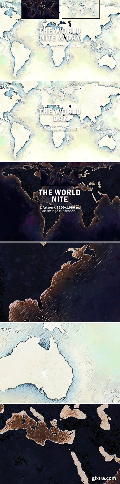 CM - World Map Night & Day Illustration 2022009