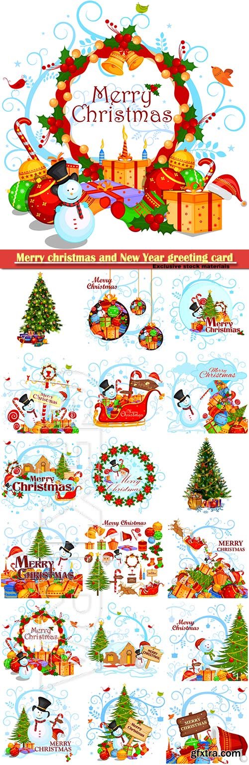 Merry christmas and New Year greeting card vector # 8