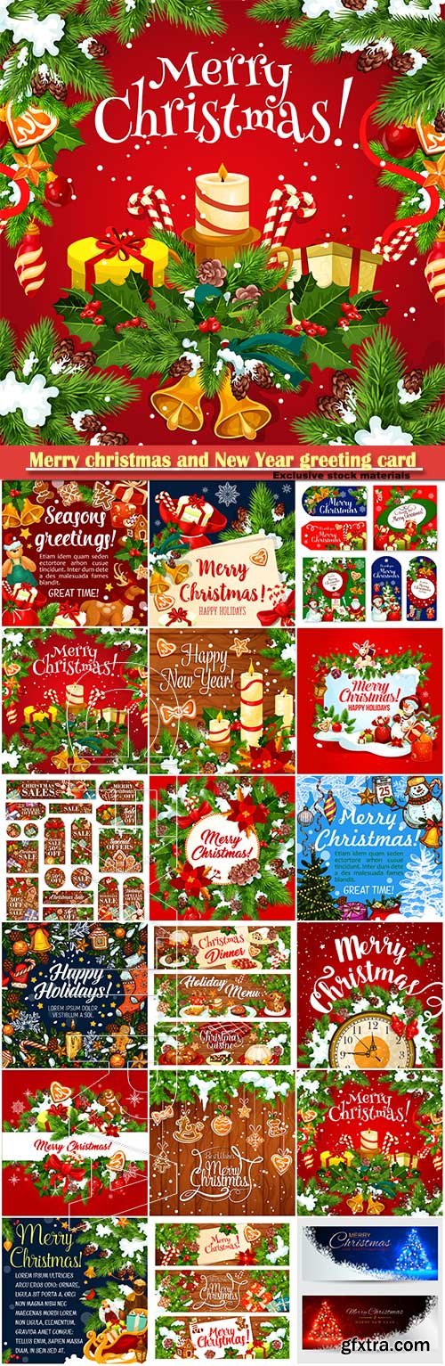 Merry christmas and New Year greeting card vector # 11