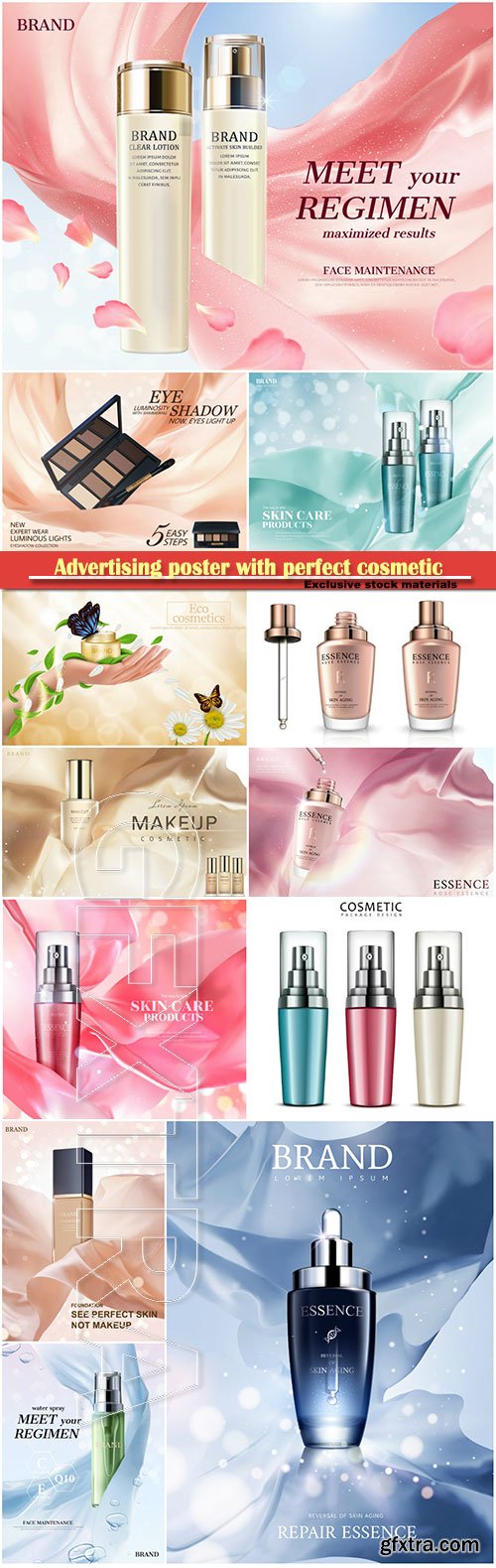 Advertising poster with perfect cosmetic product, 3d vector illustration