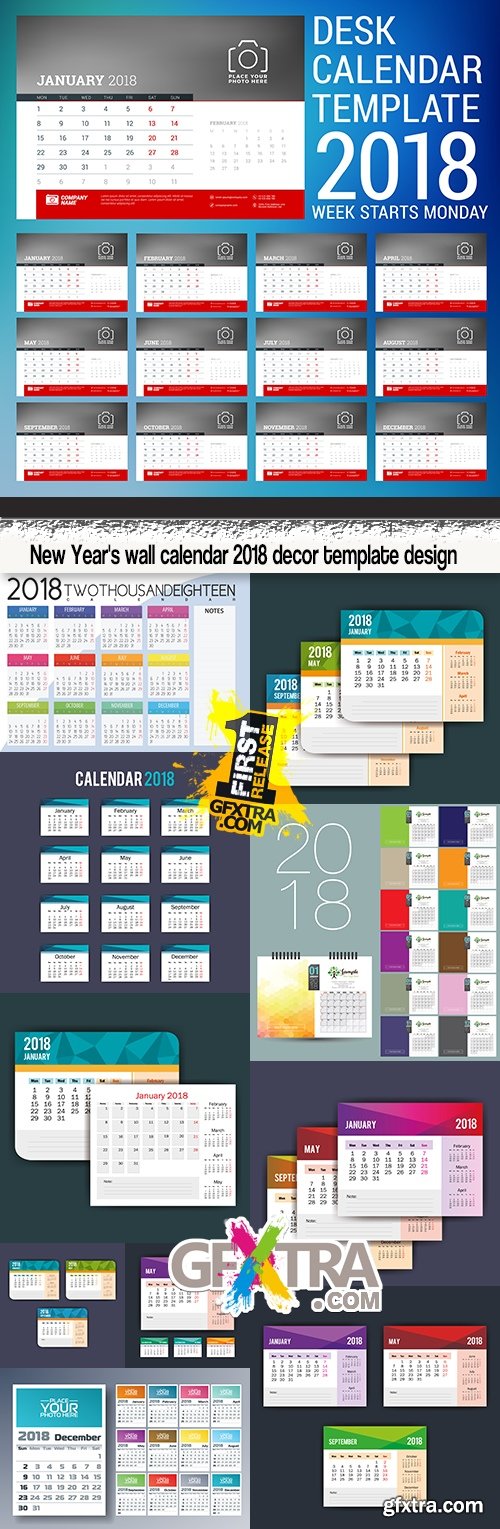 New Year\'s wall calendar 2018 decor template design