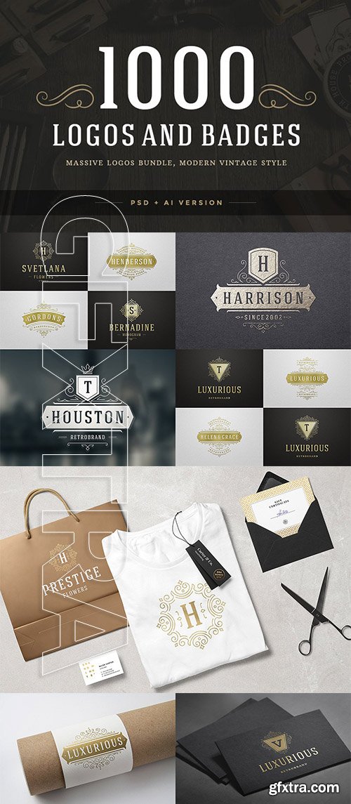 CreativeMarket - 1000 Logos and Badges Bundle 2095779