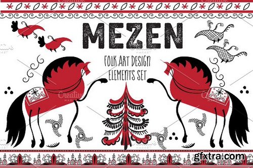 CreativeMarket Mezen Folk Art Elements Design Set 1998704