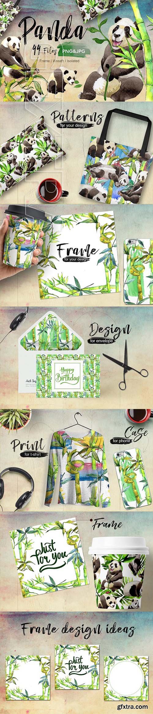 CreativeMarket - Panda wild animal PNG watercolor set 2097045