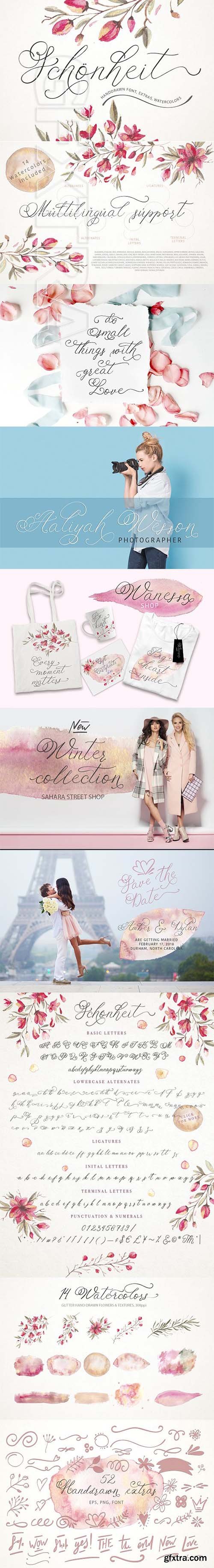 CreativeMarket - Schonheit font & watercolors 2096298