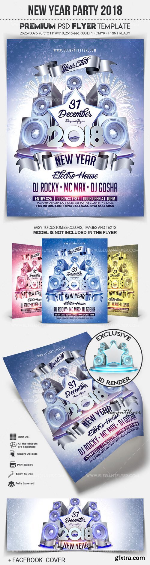 New Year Party 2018 – Flyer PSD Template + Facebook Cover