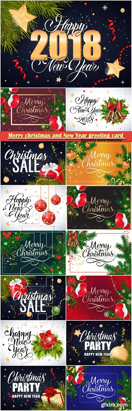 Merry christmas and New Year greeting card vector # 19