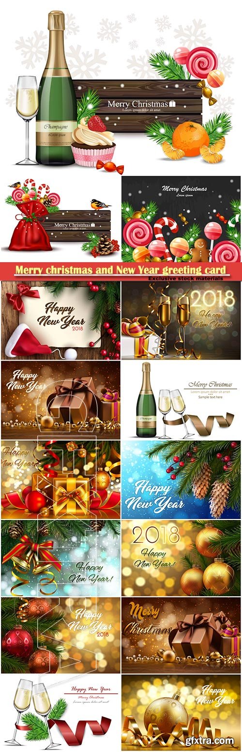 Merry christmas and New Year greeting card vector # 23