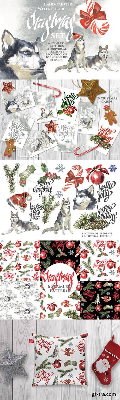 CreativeMarket - Chistmas Watercolor Set 2065844