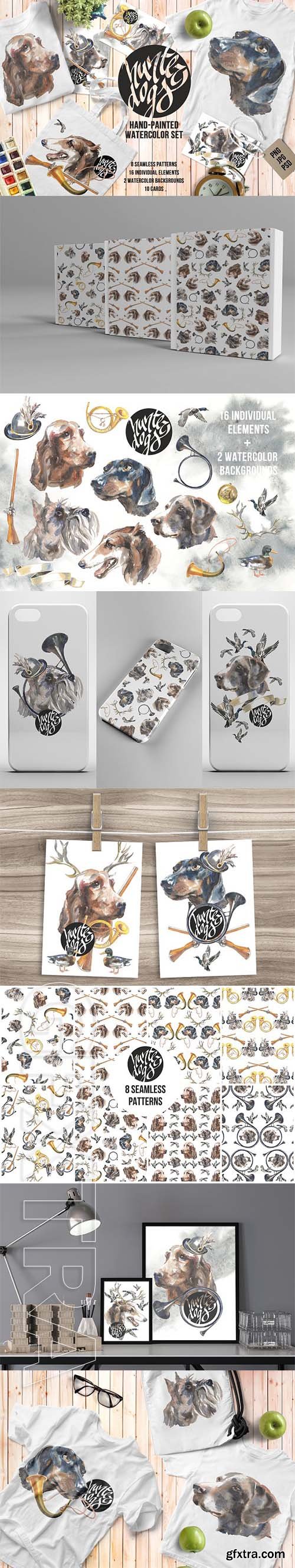 CreativeMarket - Hunter dogs Watercolor Set 2065374