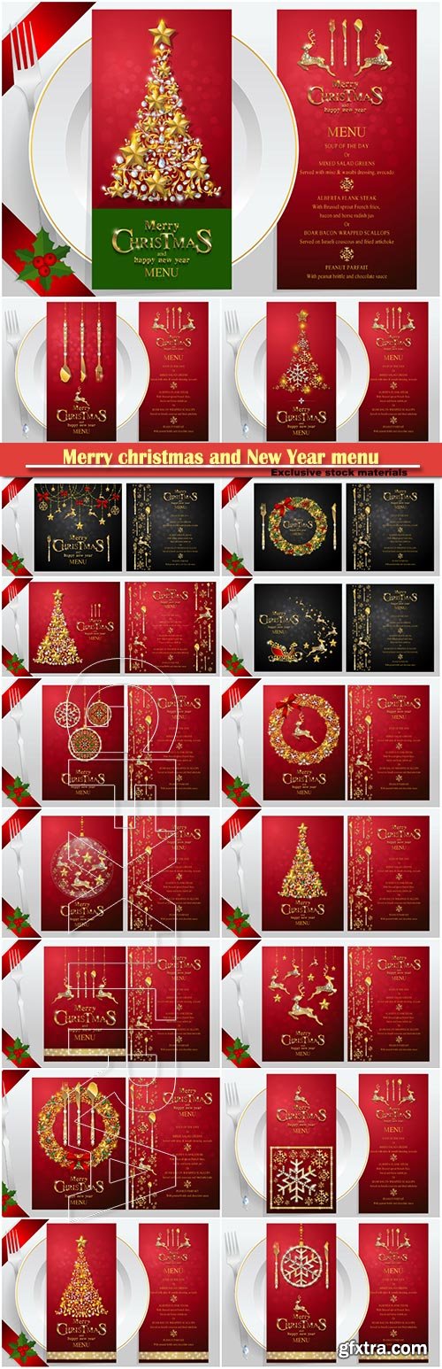 Merry christmas and New Year menu greeting card vector