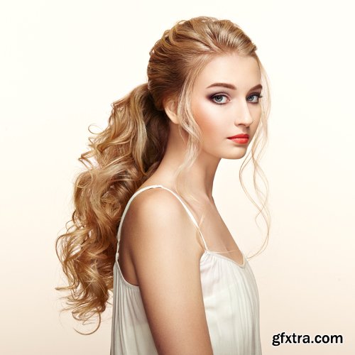 Beautiful girls with fashionable hairstyles and stylish make-up