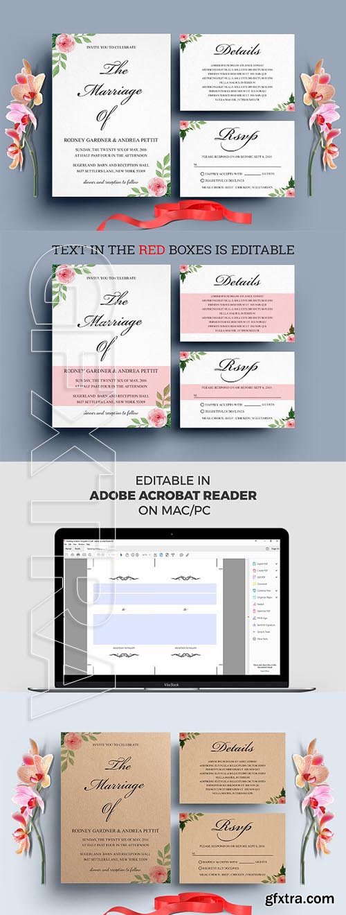 CreativeMarket - Rose Wedding Invitation Set 2107918