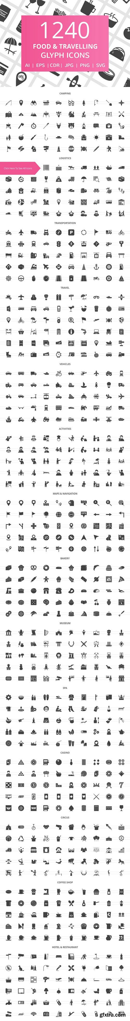 CM - 1240 Food & Travelling Glyph Icons 2041099