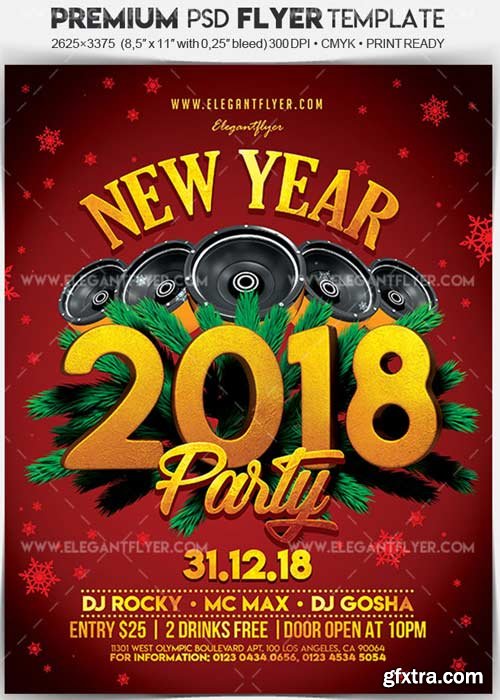 New Year Party 2018 V02 Flyer PSD Template + Facebook Cover