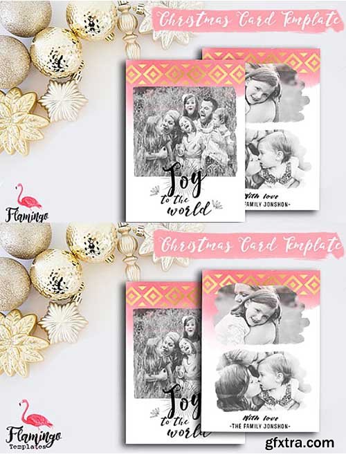 CreativeMarket - Christmas Card Template Gold & Pink 2110908