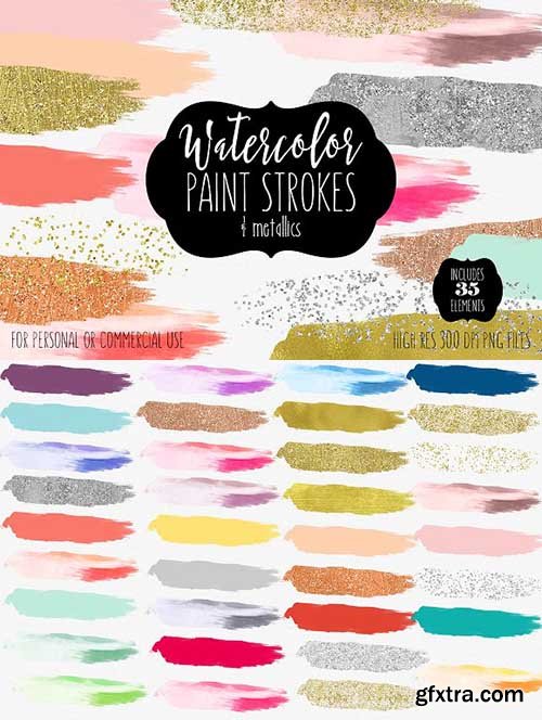 CreativeMarket - Watercolor & Metallics Brush Strokes 2064808