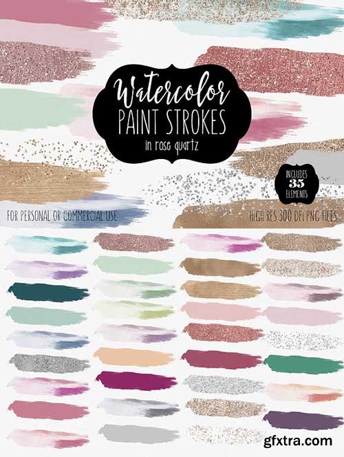 CreativeMarket - Watercolor Brush Strokes & Rose Gold 2064942