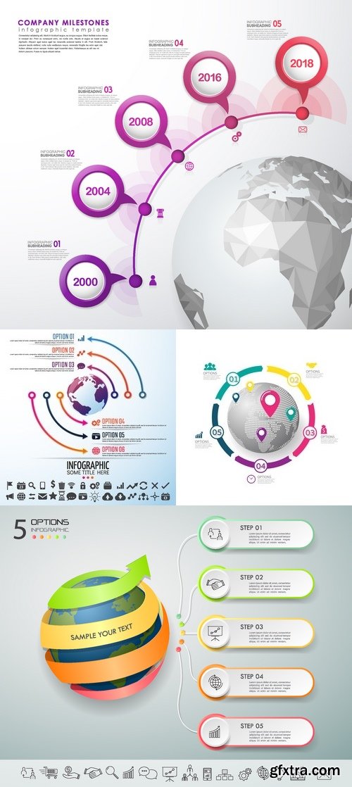 Vectors - Globes Infographics Backgrounds 14