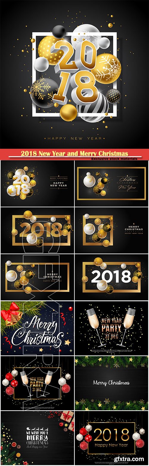 2018 New Year and Merry Christmas design vector template