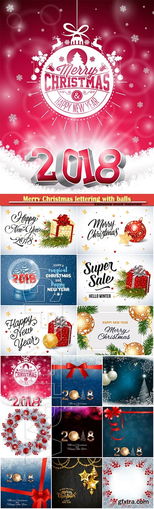 Merry Christmas lettering with balls design vector template